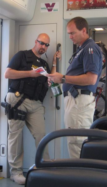 TSA and Homeland Security Police patrol Valley Metro Light rail for All star game in Phoenix