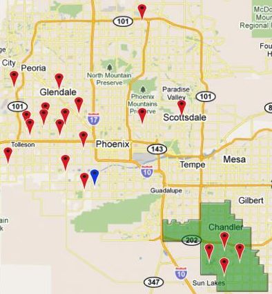 Locations the Chandler Police Department has robbed drug dealers at