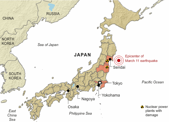 Map of Japan - After 8.9 earthquake in March 11, 2011