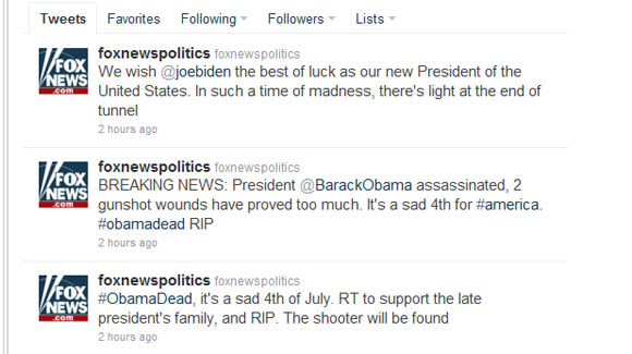 Hacker tweets fake Obama assassination announcement through Fox News political account